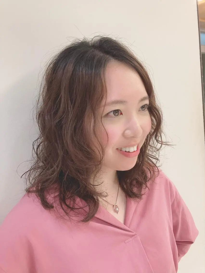 ミディアム パーマ ミディアムパーマ 似合わせカット/ カラー🌼松原 寿花のヘアスタイル