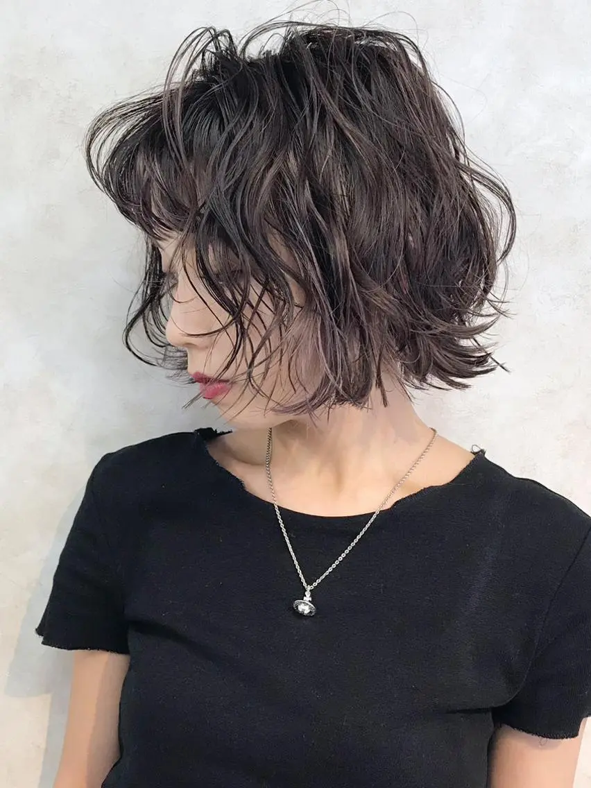 ショート カラー パーマ ヘアアレンジ グレージュ ITbyALBUM 中野店のヘアスタイル
