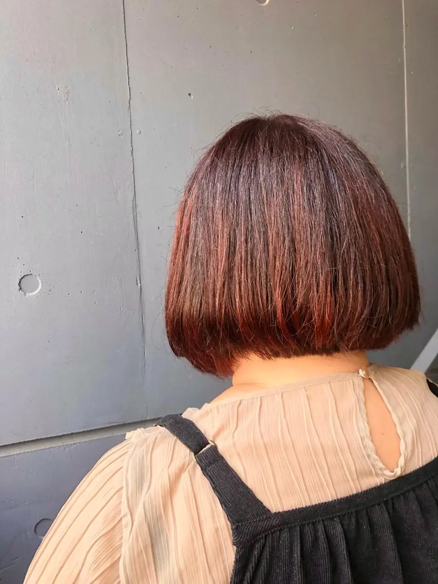ミディアム カラー ヘアアレンジ レッドカラー 🎀縮毛矯正.暗髪 .艶髪🩶ちひろのヘアスタイル
