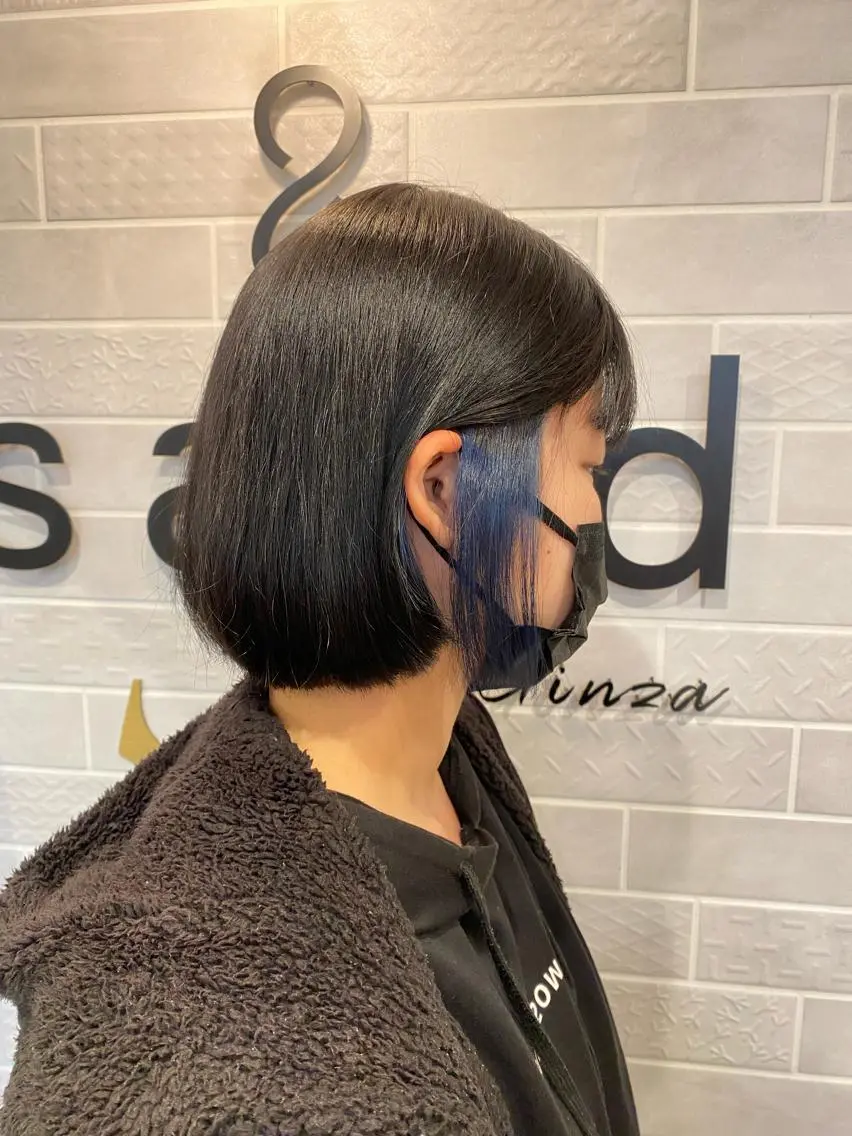 ショート カラー 黒髪 ブルーカラー ブルーブラック 髪質改善 トリートメント ✨️今だけ無料✨️ 鶴田みなみのヘアスタイル