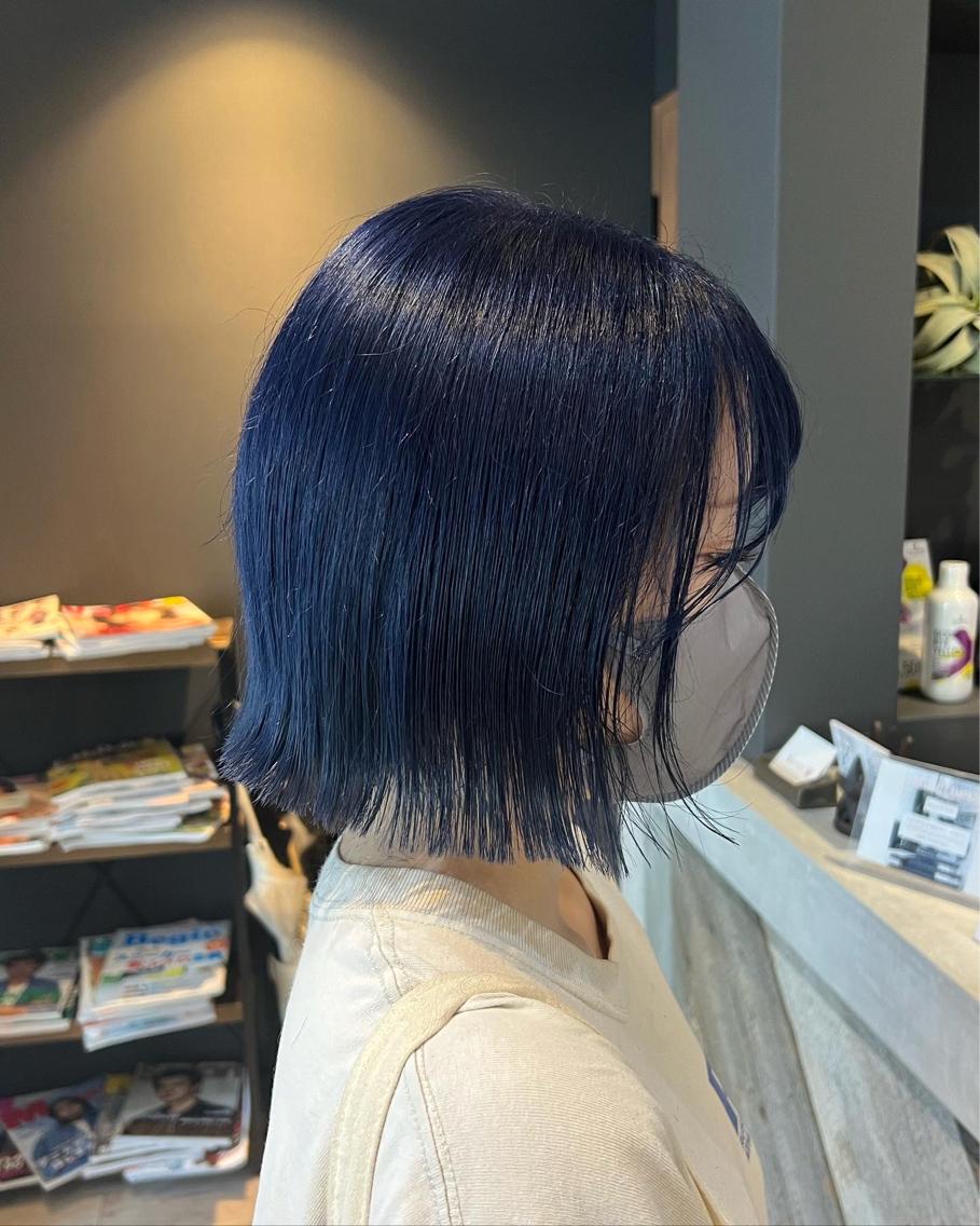 ミディアム カラー ブルーカラー ネイビーカラー ヘアカラー 似合わせ/顔周り 💛Mayuka🧡のヘアスタイル
