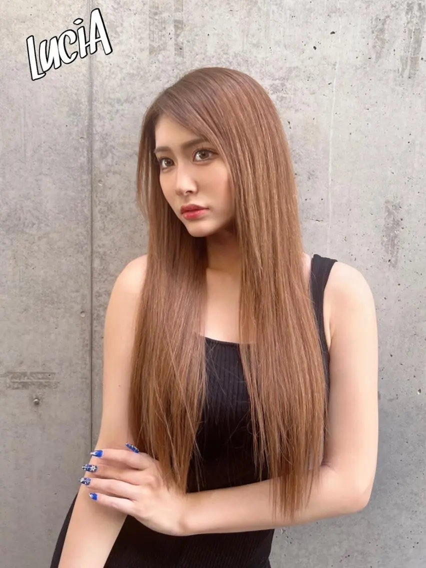 ロング カラー ヘアアレンジ シールエクステ 黒髪 ブリーチ デザインカラー ダブルカラー MISAKIエクステ ブリーチ\5900のヘアスタイル