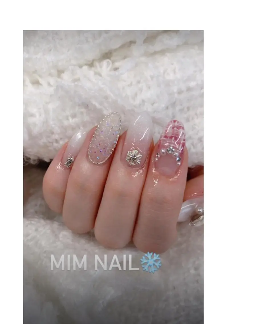 ネイル 韓国ネイル ピンク ツイードネイル *･*MIMnail 1号店･*:･*のネイルデザイン