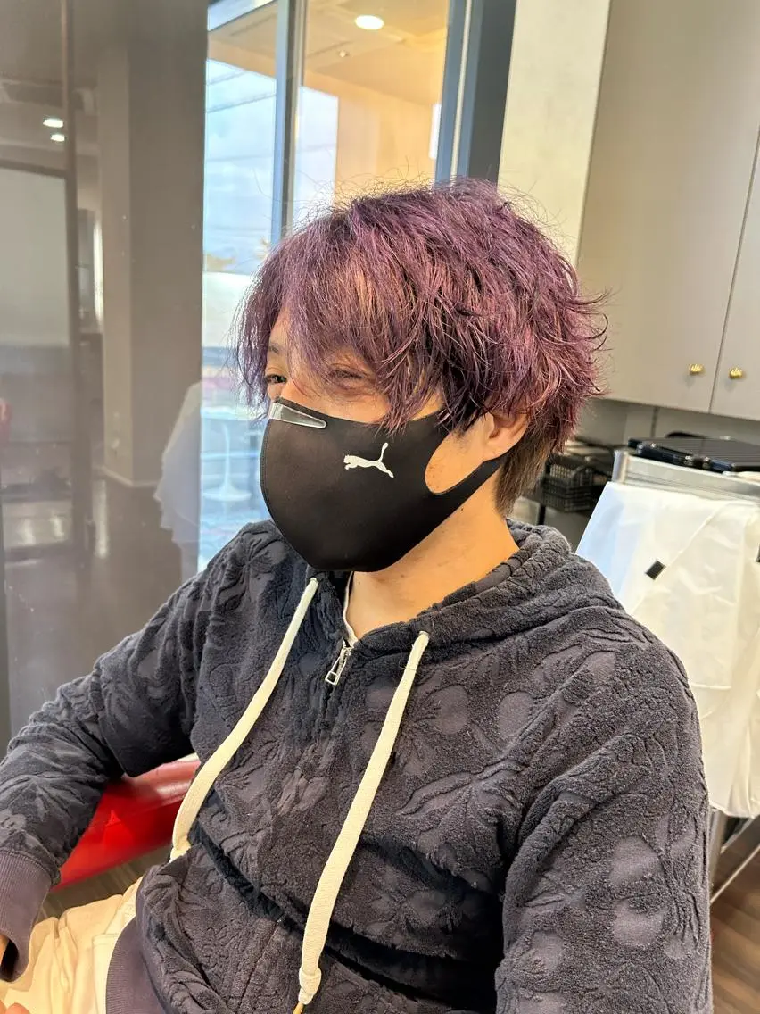 ショート カラー パーマ メッシュ 藤森 達也のヘアスタイル
