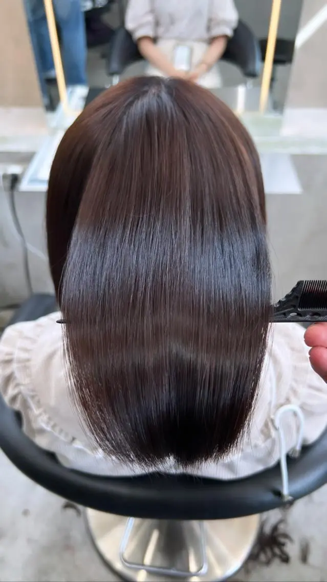 ミディアム パーマ ボブ 縮毛矯正 カット 縮毛矯正 トリートメント ヘアセット 縮毛矯正×艶髪カラー 髪質改善/三ツ木のヘアスタイル
