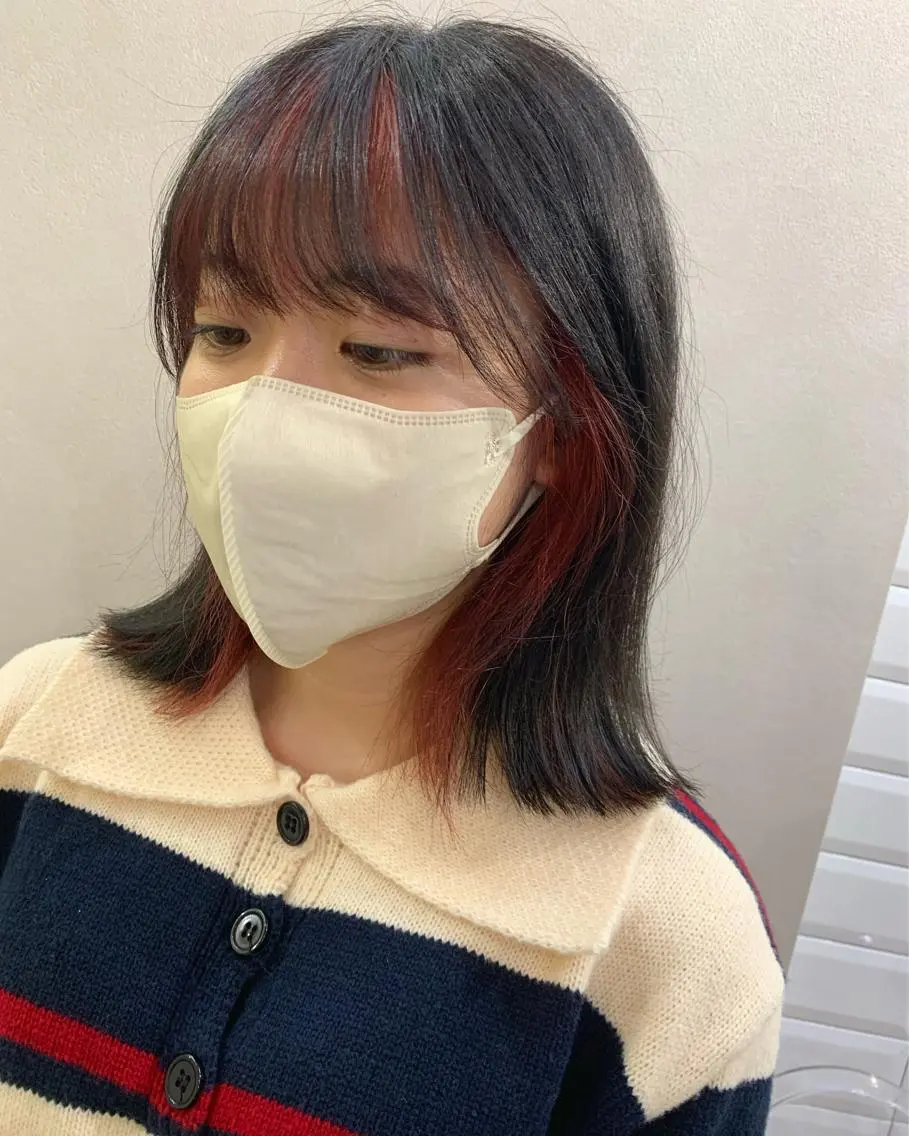ミディアム カラー インナーカラー レッドカラー カット ヘアカラー トリートメント hubhair レイヤー/透明感のヘアスタイル