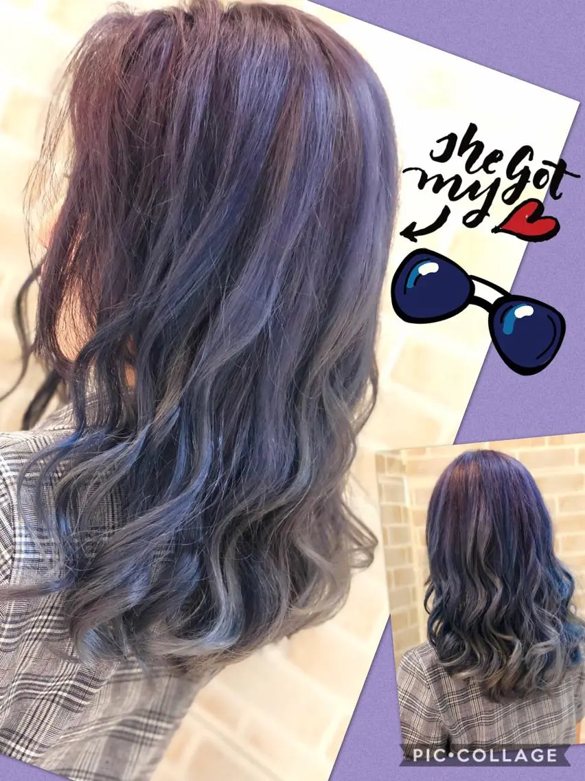ロング カラー ブリーチ ケアブリーチ イルミナカラー パープルカラー 永島 桜のヘアスタイル