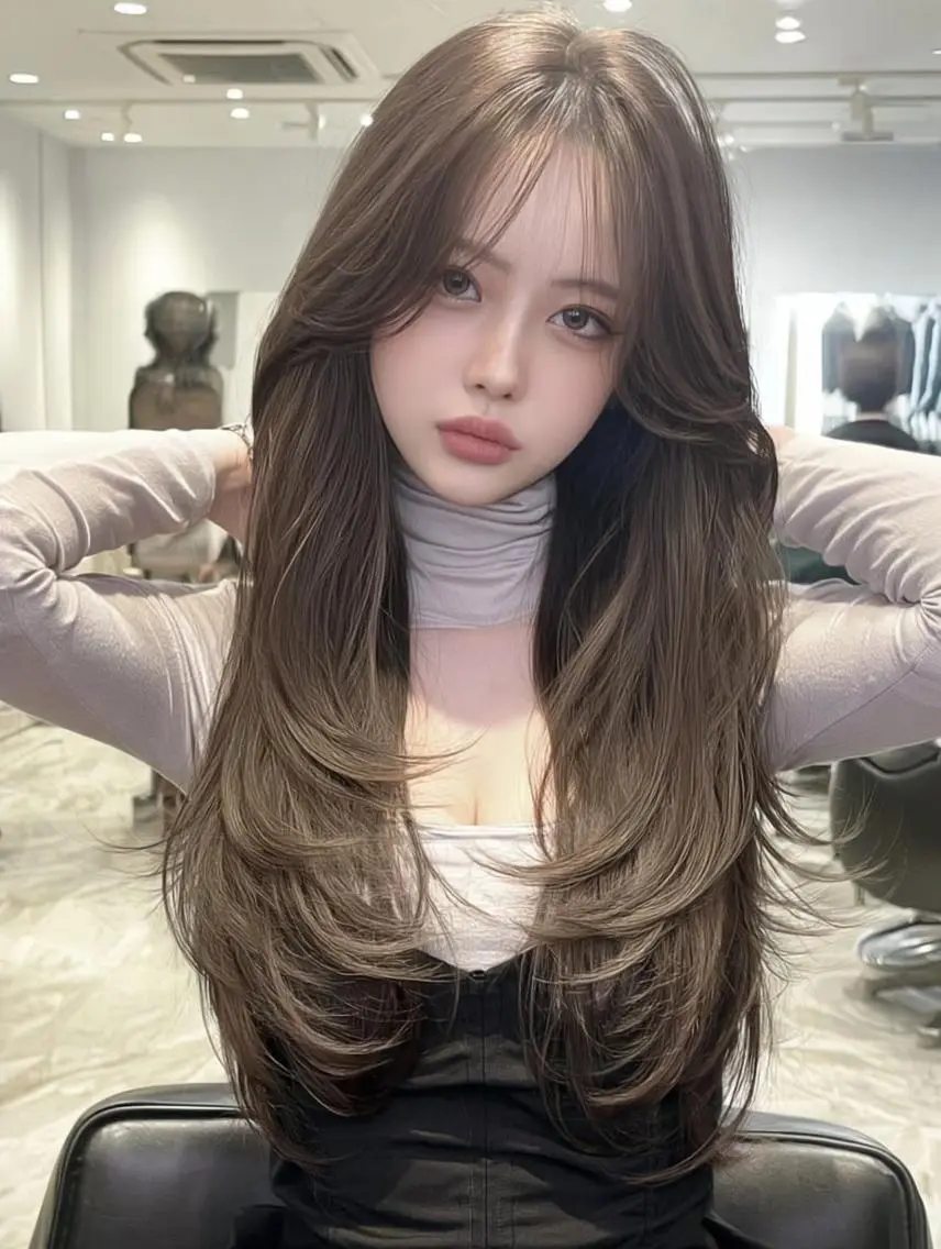 ロング 髪質改善 韓国風ヘア 縮毛矯正 ヘアカラー 畑 大樹のヘアスタイル