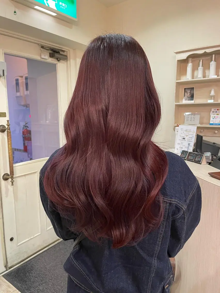 ロング レッドブラウン カット ヘアカラー 【艶ヘア】 どうまえのヘアスタイル