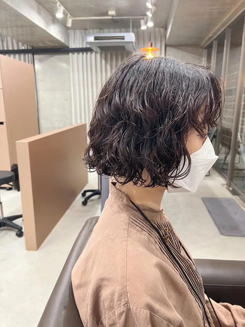 ショート パーマ カット ヘアカラー パーマ ボブパーマコテ巻き風 パーマNo1深江秀平のヘアスタイル