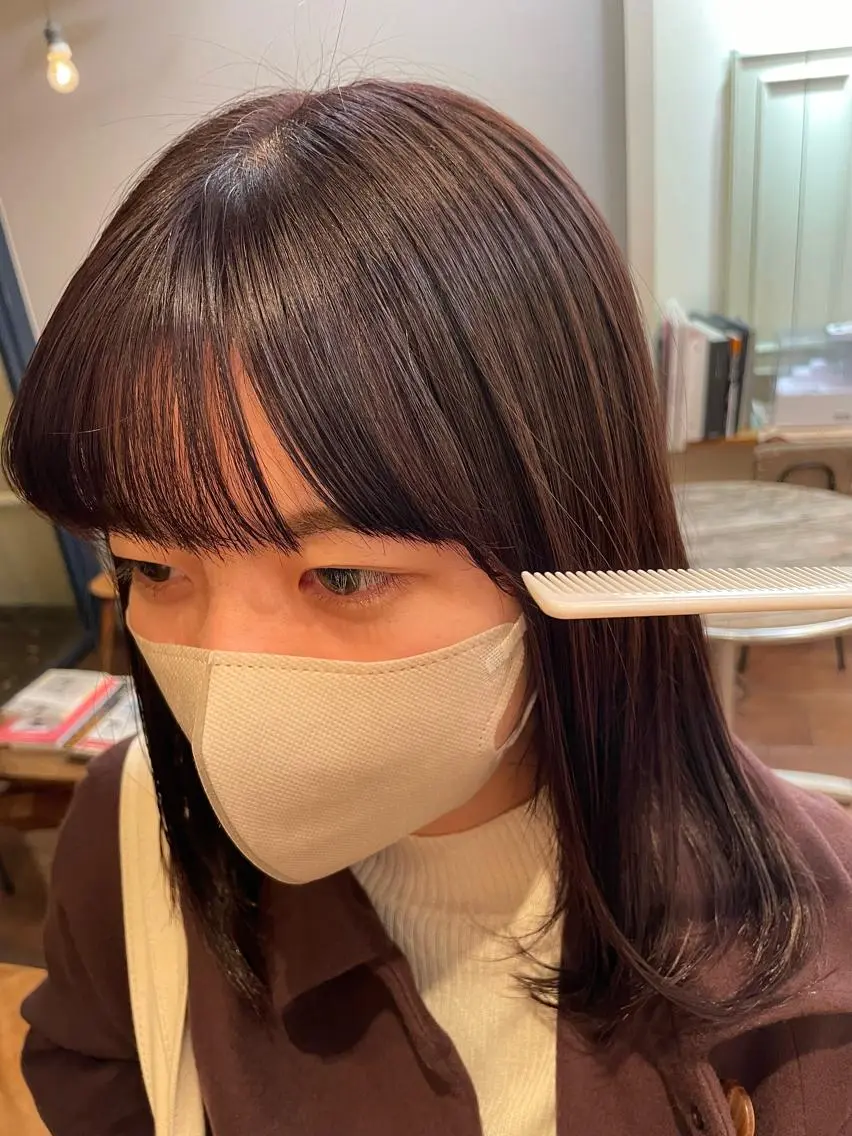 ミディアム カラー ヘアアレンジ グレージュ バイオレットカラー 抜け感ボブ×パーマ |kazaneのヘアスタイル