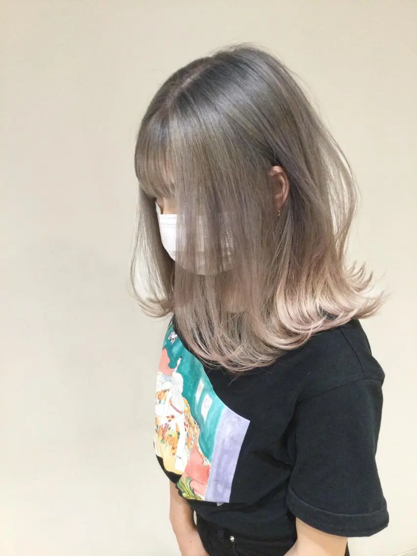ミディアム カラー 髪質改善カラー韓国風 レイヤーtudaのヘアスタイル