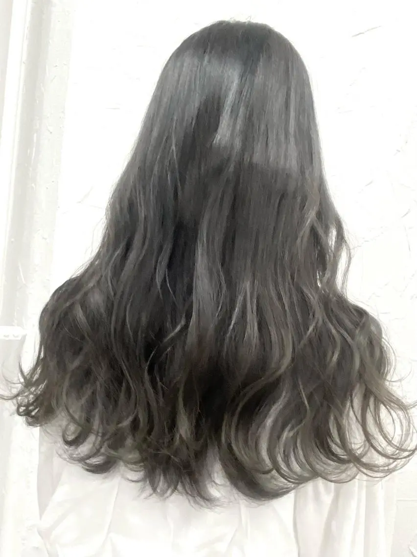 セミロング カラー バレイヤージュ ミストバング ベージュカラー 黒髪 ブリーチ 脱！黒髪 ダブルカラー【上野】のヘアスタイル