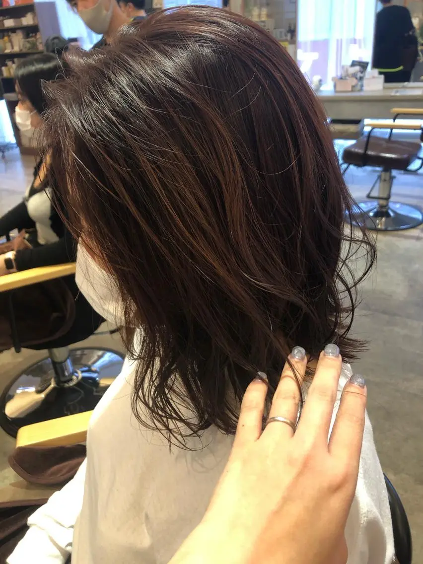 ミディアム カラー アッシュ オレンジ 奥野 紗弓のヘアスタイル