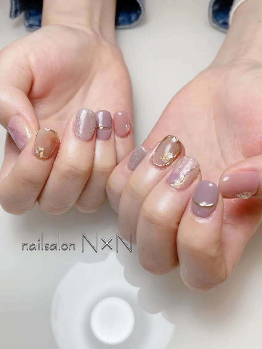 ネイル ジェルネイル 大理石ネイル(マーブル) ミラーネイル 持ち込み ニュアンスネイル nail salon N×Nのネイルデザイン