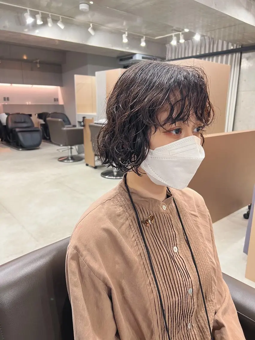 ショート パーマ カット パーマ トリートメント ボブパーマコテ巻き風 パーマNo1深江秀平のヘアスタイル