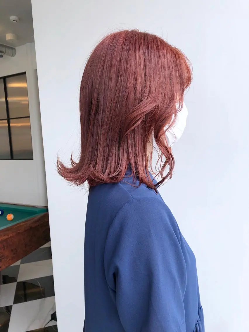 ミディアム カラー ブリーチ オレンジ ヘアカラー トリートメント ヘアセット ☕️ベージュカラー 内藤光哉☕️のヘアスタイル