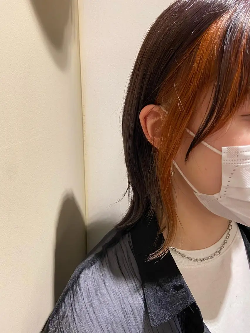 ミディアム カラー アッシュ デザインカラー ラベンダーカラー ラベンダーアッシュ オレンジ 滝口 江梨🔅のヘアスタイル