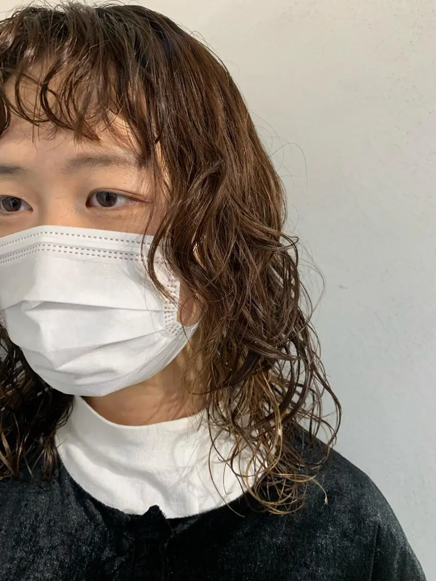 セミロング パーマ ボブパーマコテ巻き風 パーマNo1深江秀平のヘアスタイル