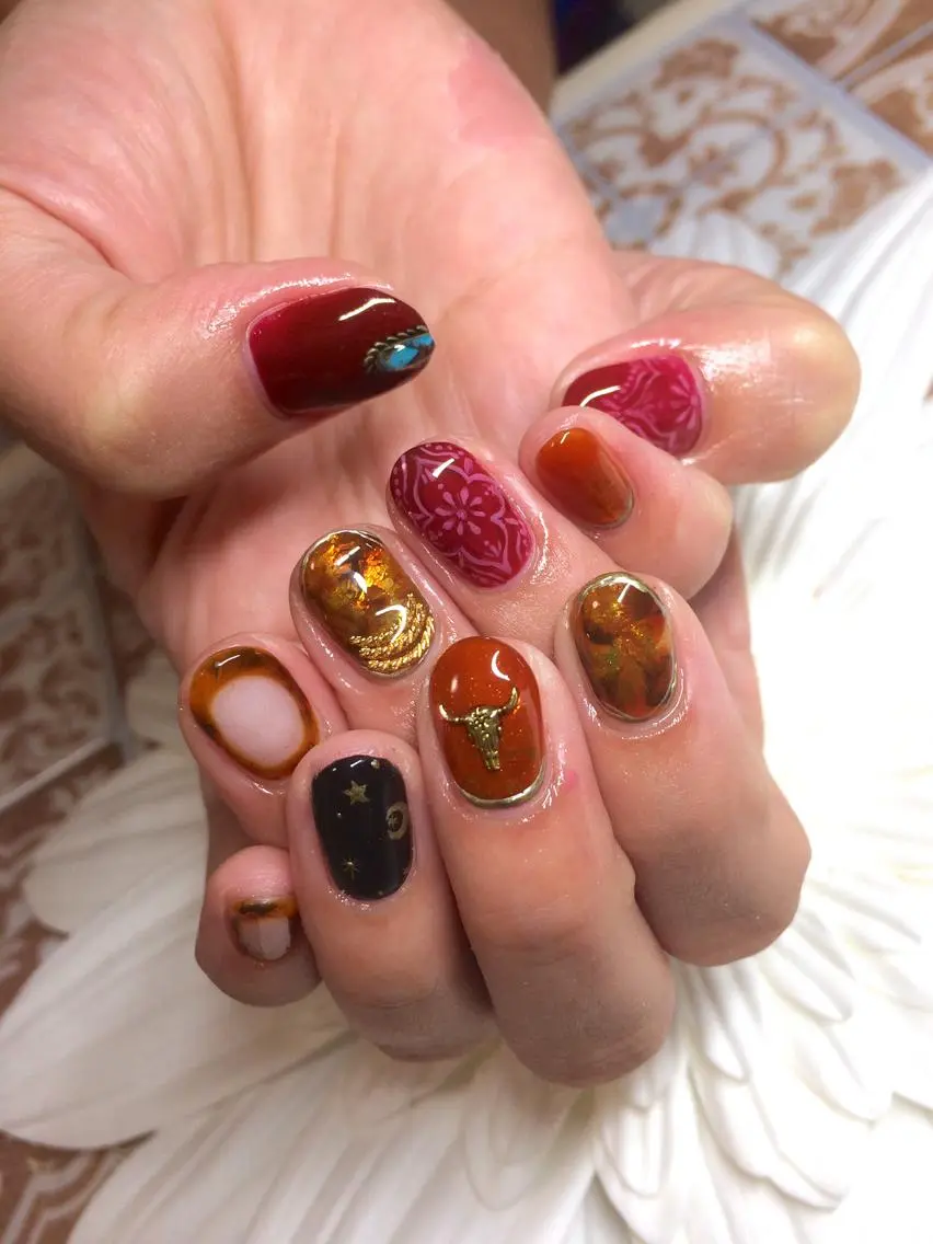 ネイル べっ甲ネイル ニュアンスネイル ハンドネイル Nailsalon E's cafeのネイルデザイン