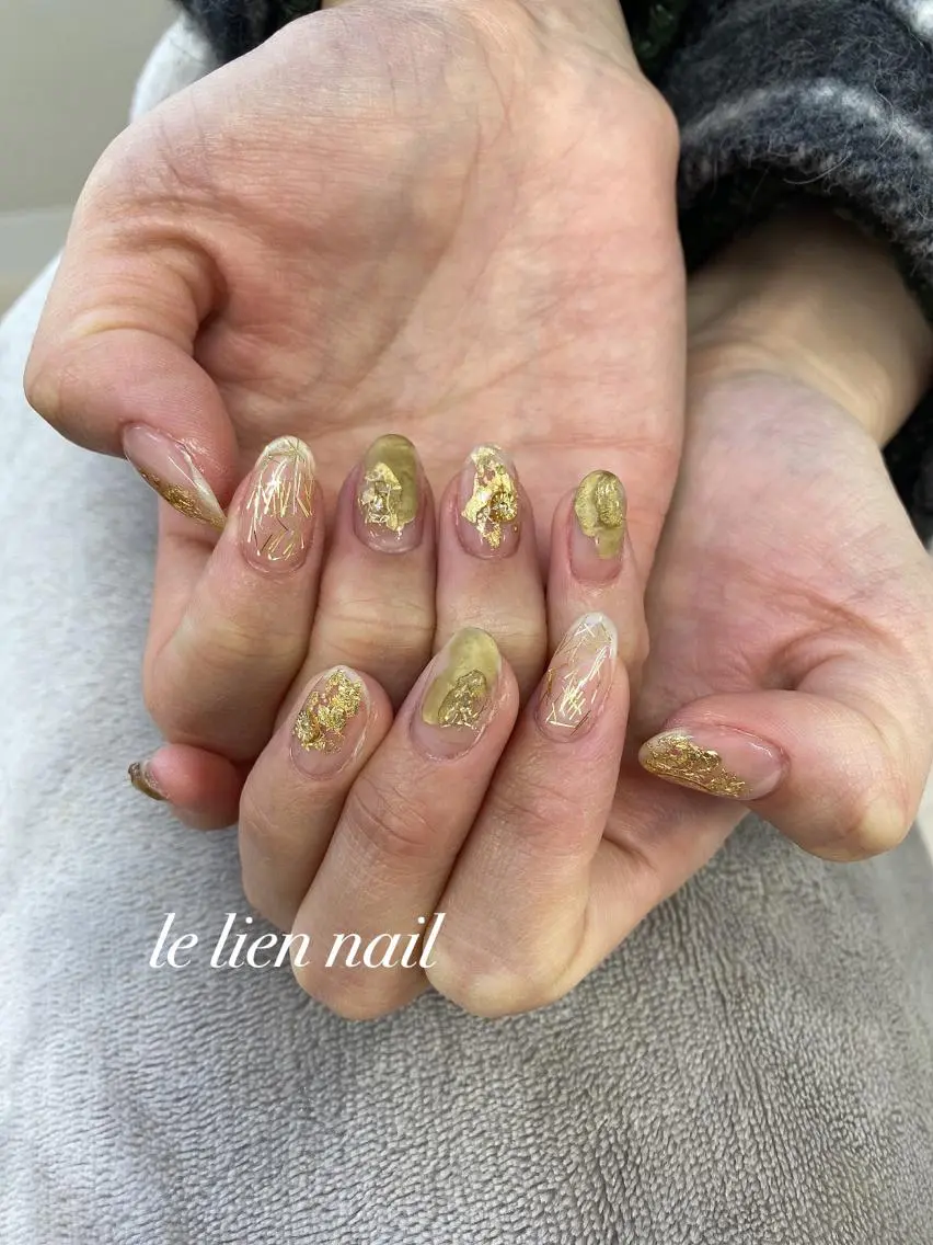 ネイル クリアネイル ゴールド ニュアンスネイル le lien nailのネイルデザイン