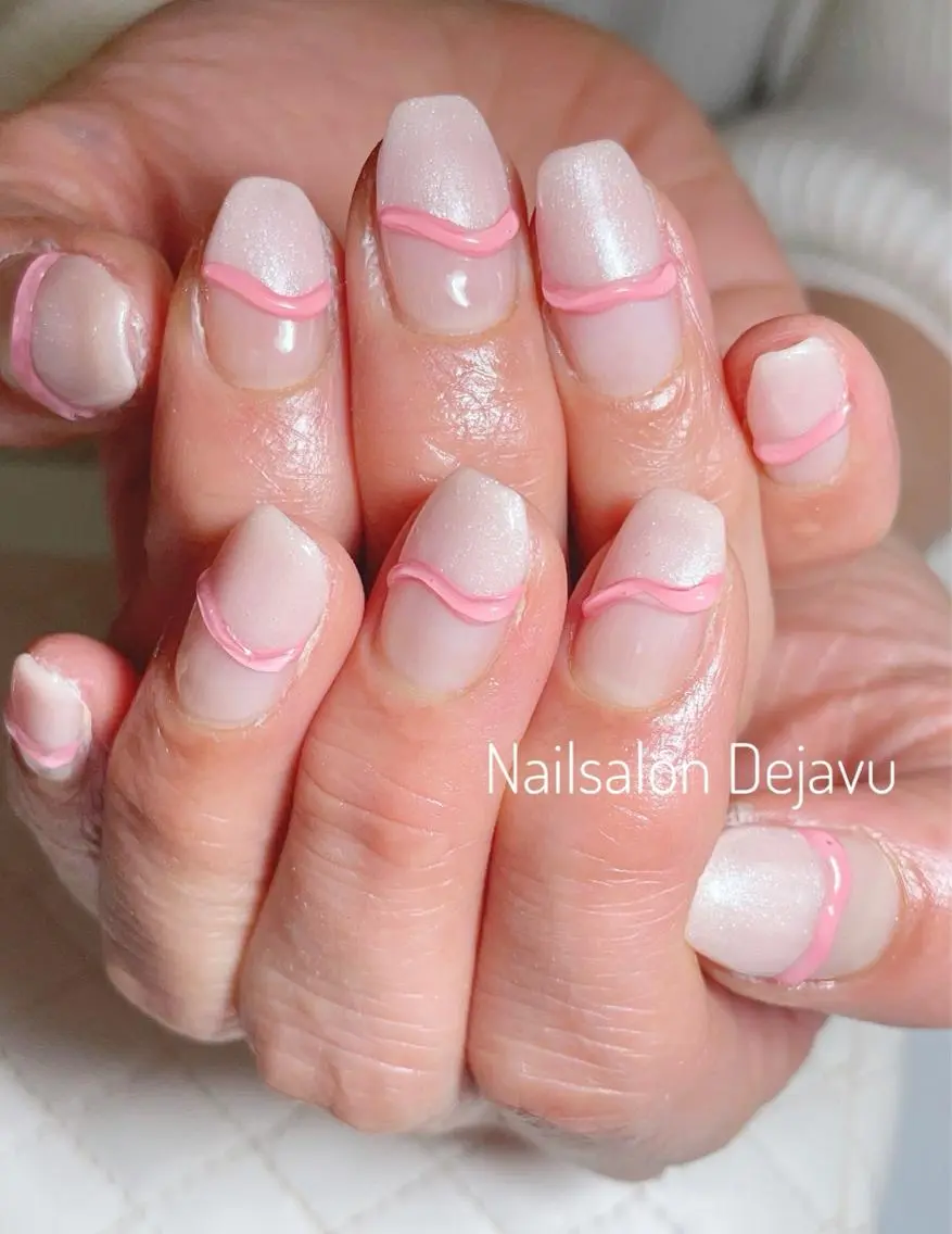 ネイル アートネイル フレンチネイル ピンク 春ネイル ハンドネイル Nail salon Dejavu 🌿のネイルデザイン