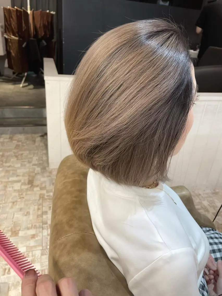 ショート お団子ヘア ミストバング ボブ ハイライト 姫カット 松本 湧貴 ショートスタイルのヘアスタイル