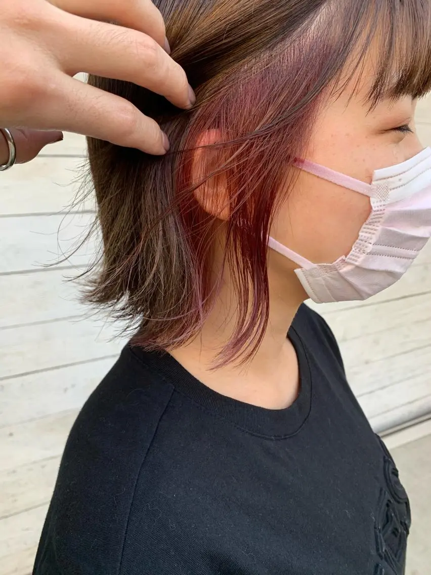 ショート カラー パーマ レッドカラー ヘアカラー トリートメント パーマ/透明感カラー /ボブ/吉田一生のヘアスタイル