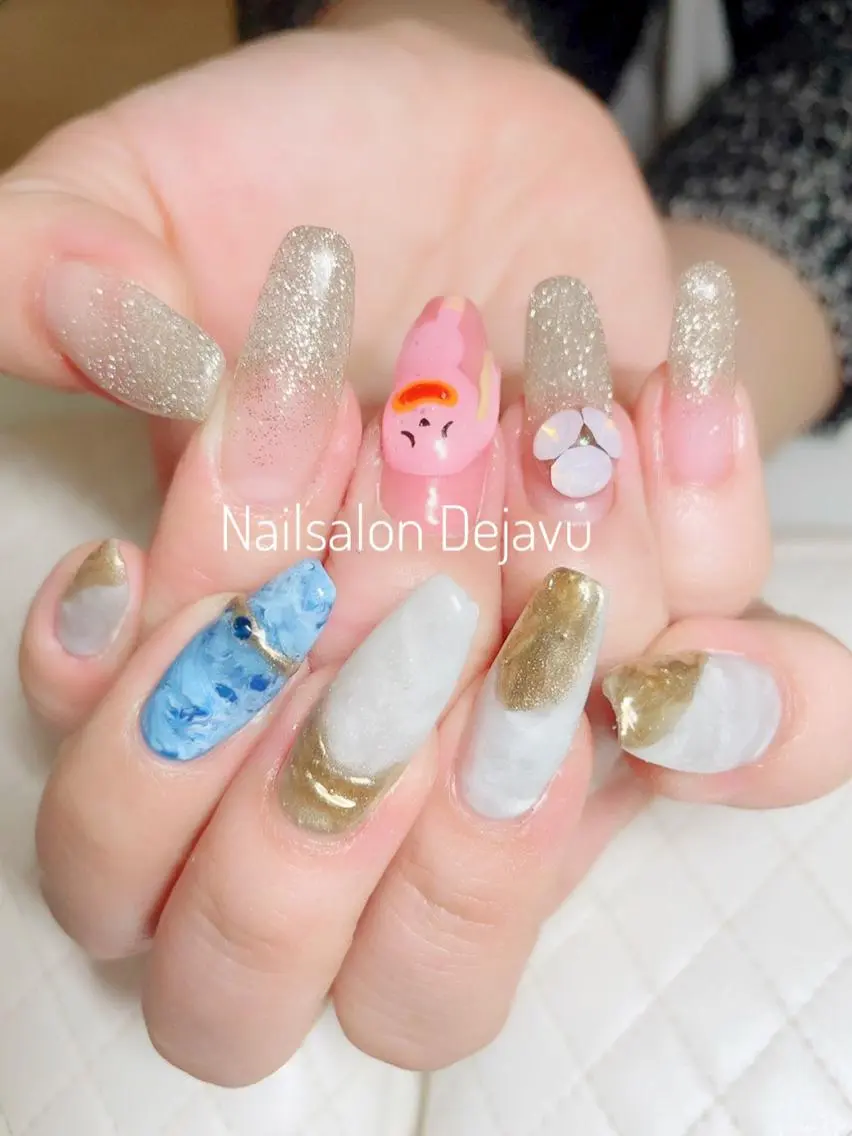 ネイル アートネイル ジェルネイル ロングネイル 持ち込み 春ネイル Nail salon Dejavu 🌿のネイルデザイン