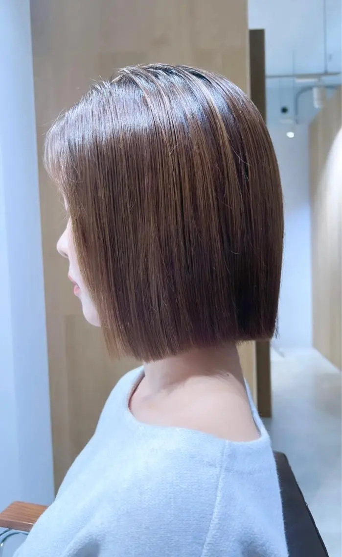 ショート 切りっぱなしボブ ボブ カット 🩵縮毛矯正  髪質 改善 美髪🩵のヘアスタイル