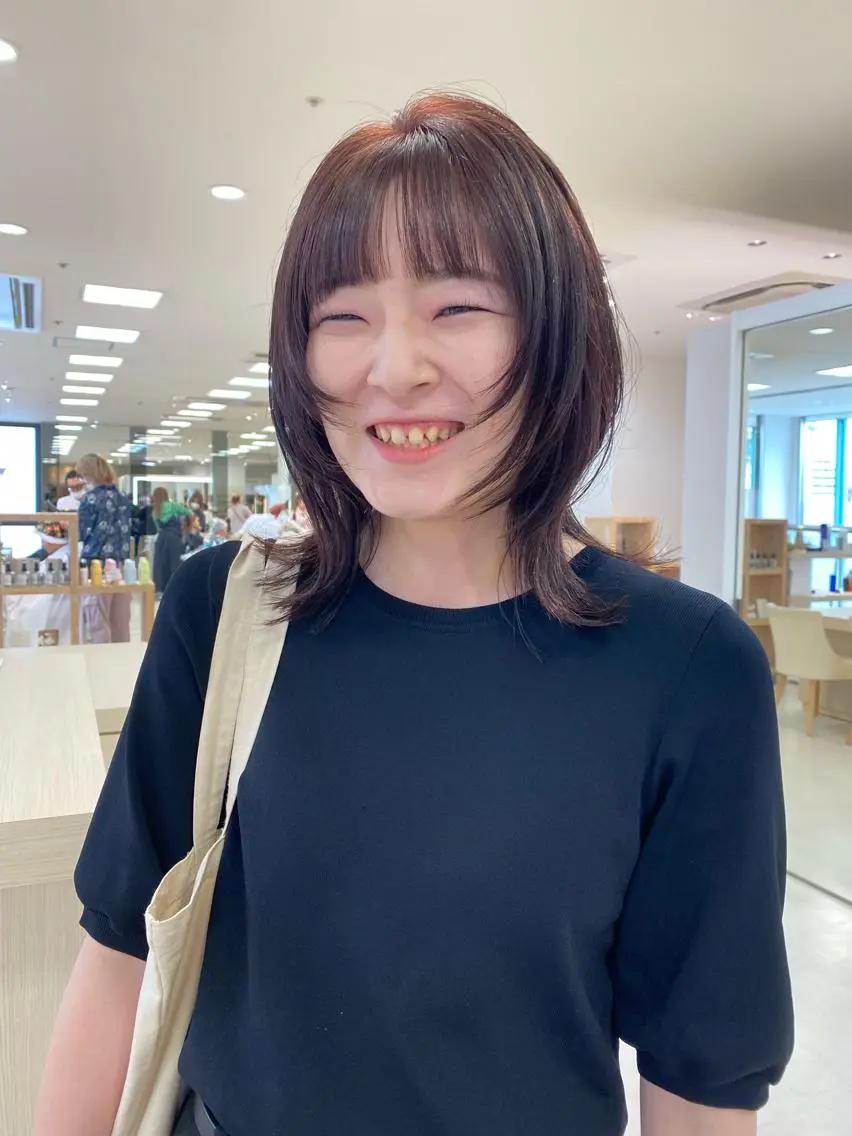 ミディアム カラー ミディアムレイヤー 黒髪 顔まわりレイヤー 韓国風ヘア レイヤーカット カット ヘアカラー トリートメント レイヤー/ウルフ🤍 mayo.のその他イメージ