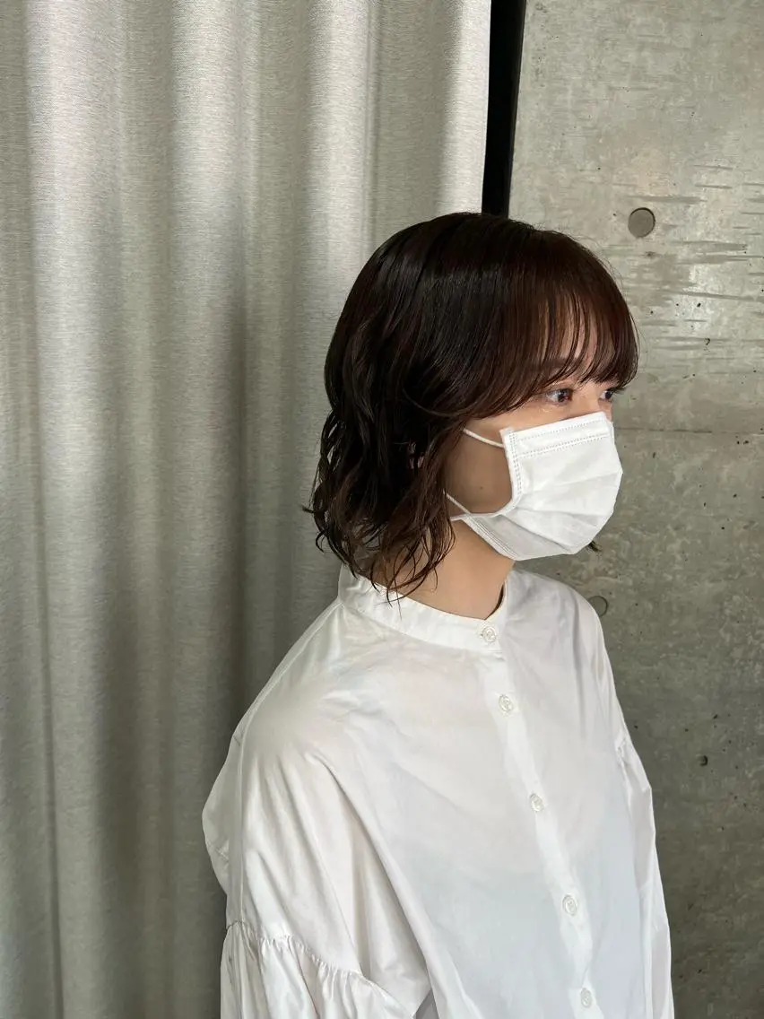 ミディアム パーマ カット パーマ トリートメント ボブパーマコテ巻き風 パーマNo1深江秀平のヘアスタイル