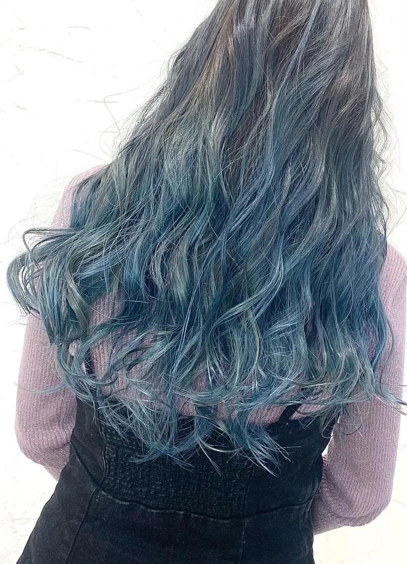 セミロング カラー バレイヤージュ ミストバング ベージュカラー 黒髪 ブリーチ 脱！黒髪 ダブルカラー【上野】のヘアスタイル