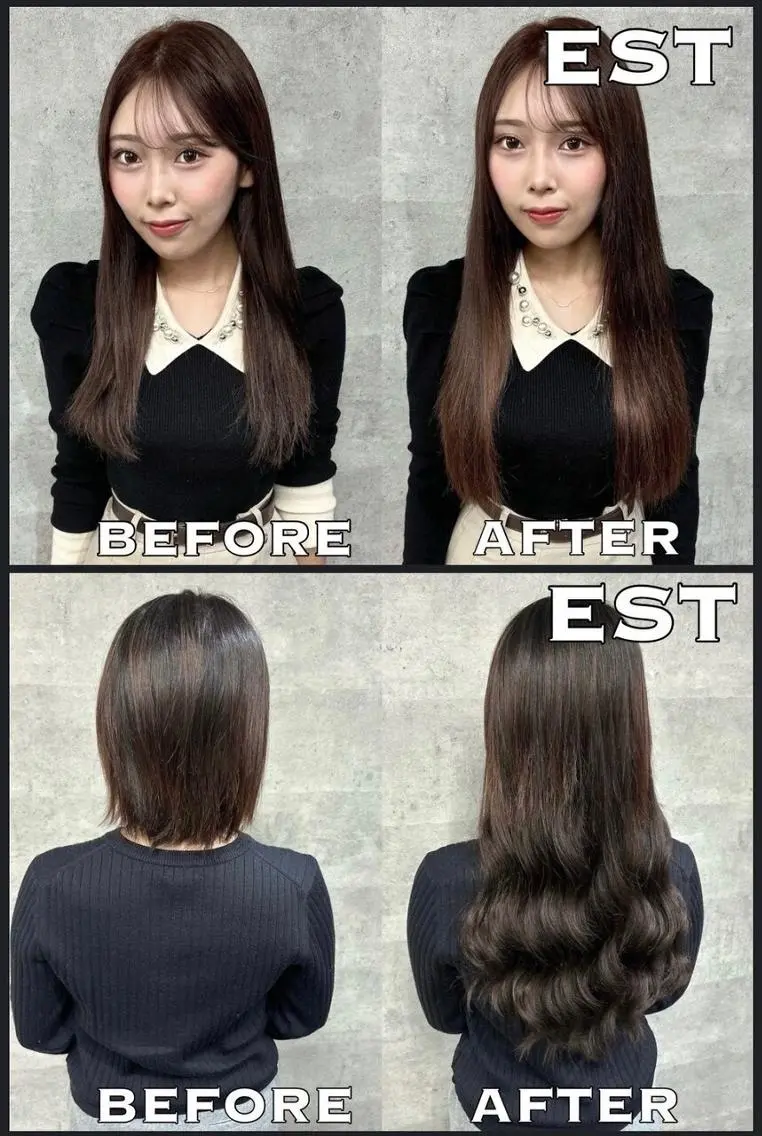 カラー ロング シールエクステ バレイヤージュ ベージュカラー 黒髪 ブリーチ ヘアカラー エクステ 外れにくいエク💚 EST梅田TAKIのヘアスタイル