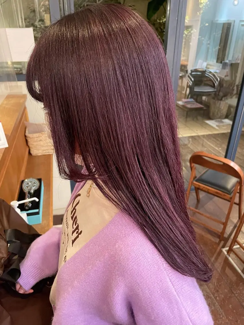 ロング カラー ヘアアレンジ カシス 抜け感ボブ×パーマ |kazaneのヘアスタイル