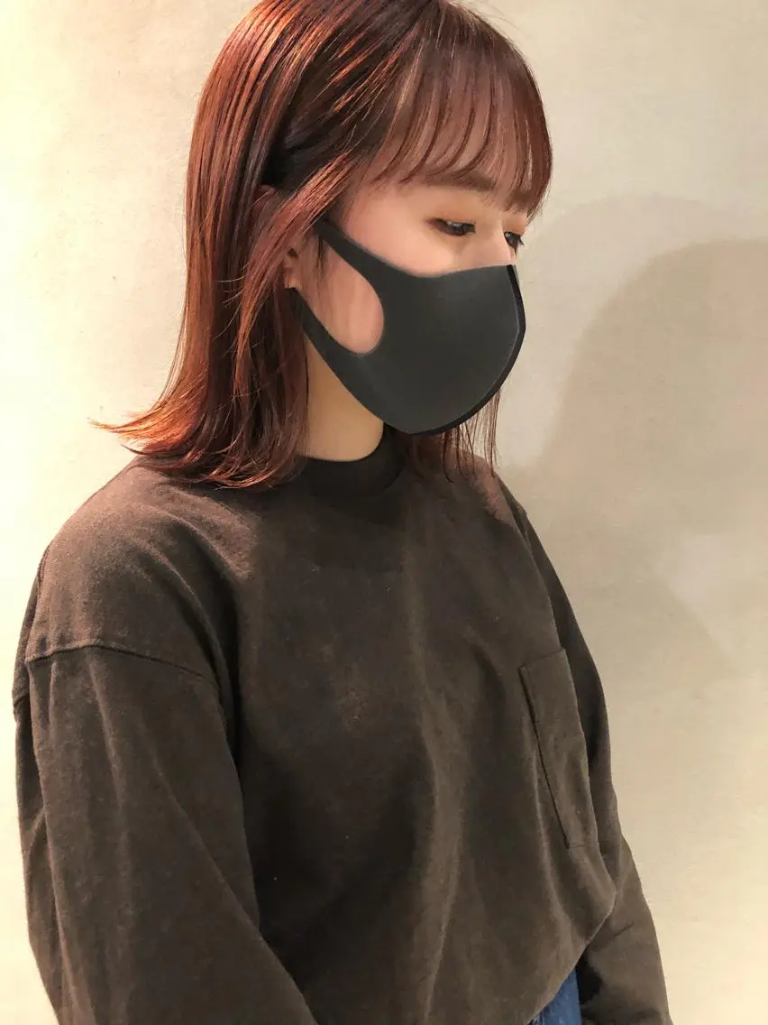 ミディアム カラー ブラウンカラー オレンジ オレンジブラウン カット ヘアカラー yajima Moemiのヘアスタイル