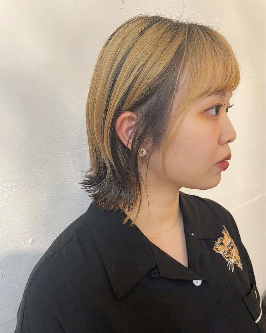 ミディアム カラー 切りっぱなしボブ ボブ 💛🤍U too e’s /店長🧸のヘアスタイル