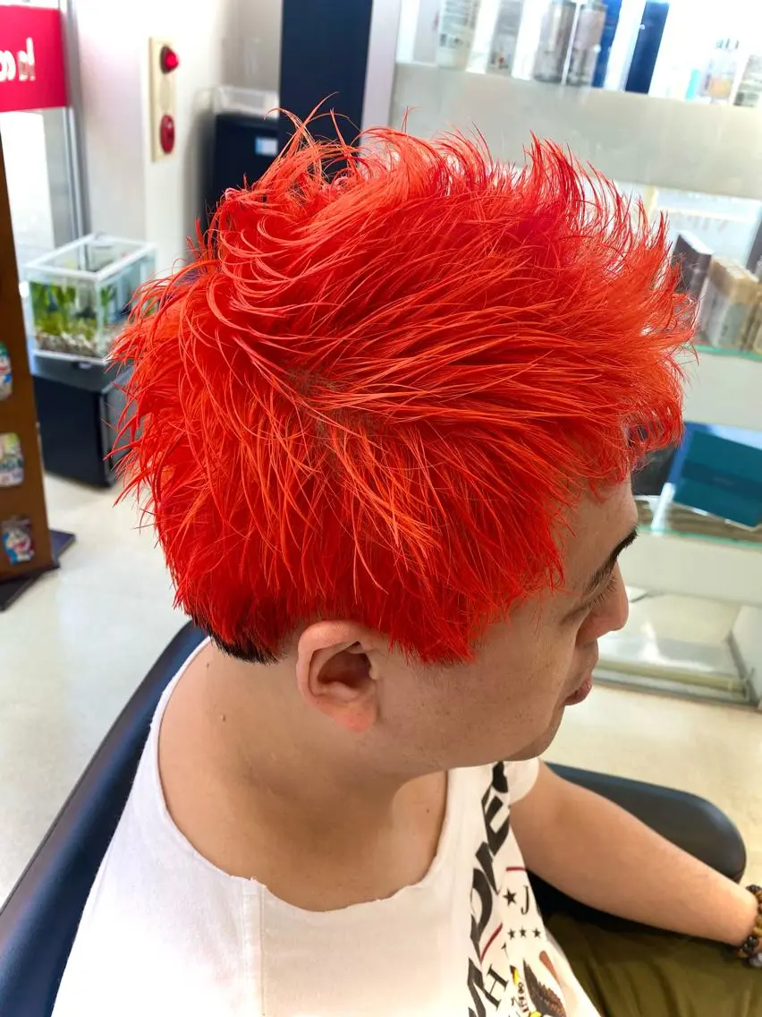 ショート カラー メンズ オレンジ カット ヘアカラー 🌼デザインカラー 🌼kumicoのヘアスタイル