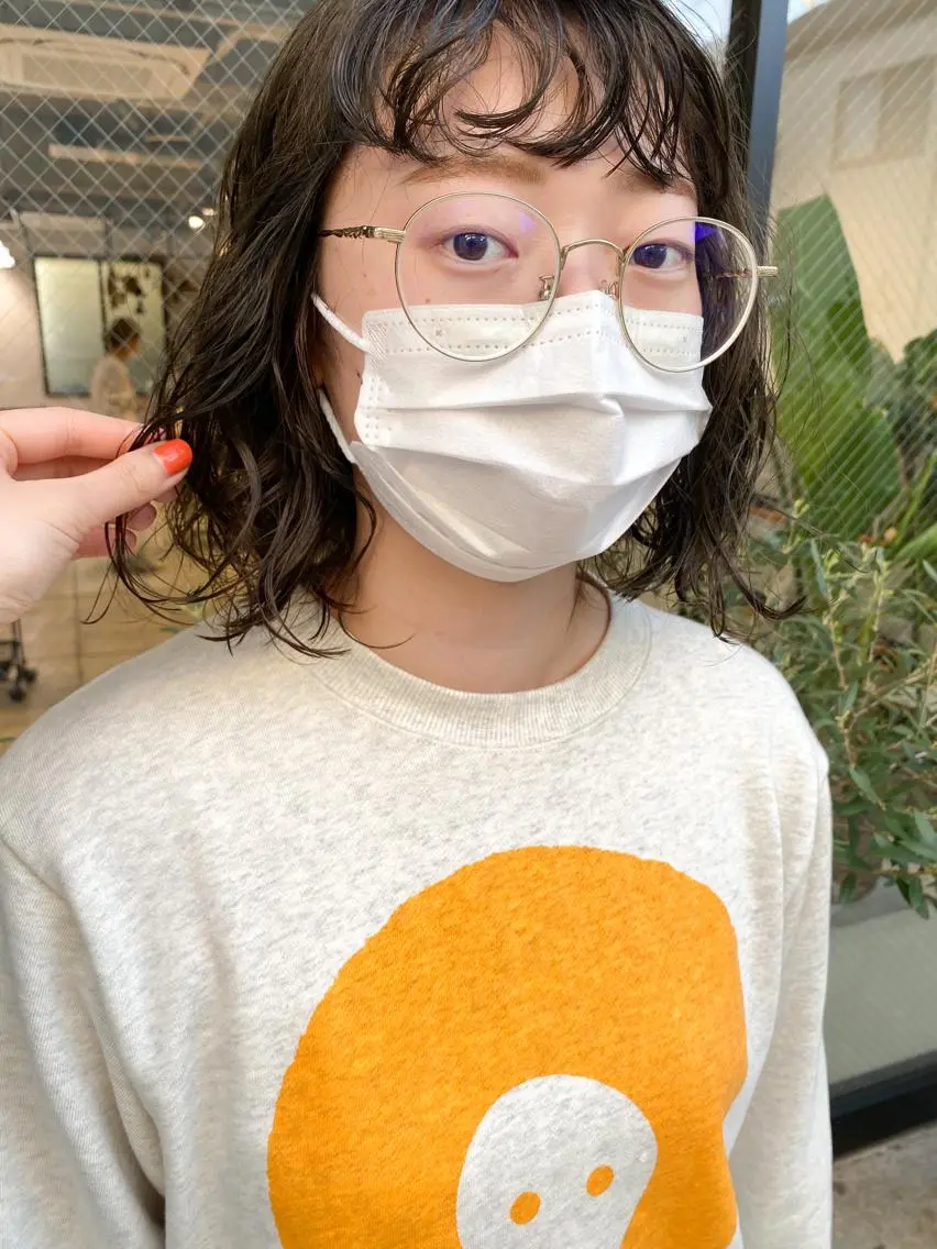 ミディアム カラー パーマ ヘアアレンジ メンズ キッズ ミディアムパーマ メンズパーマ ボブ パーマスタイル🔅 sayacaのヘアスタイル