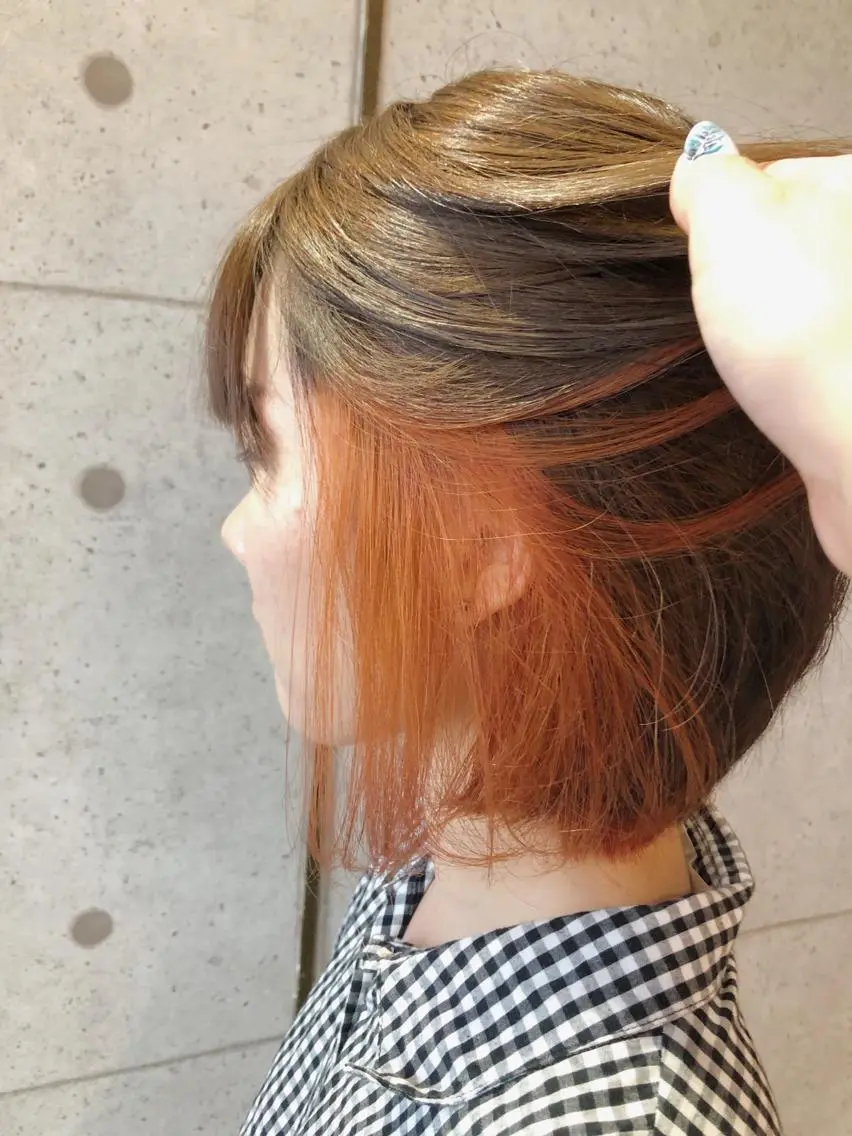 ショート カラー ブリーチ イルミナカラー オレンジ 福森 みずきのヘアスタイル