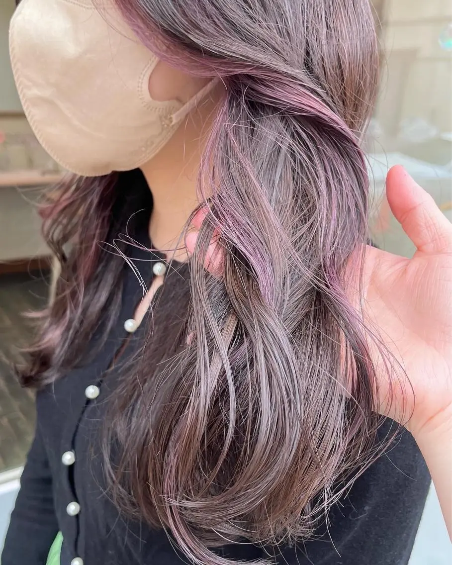 ロング カラー ミストバング  フェイスフレーミング グレージュ ラベンダーカラー ラベンダーピンク 髪質改善☆ 縮毛矯正miyuのヘアスタイル