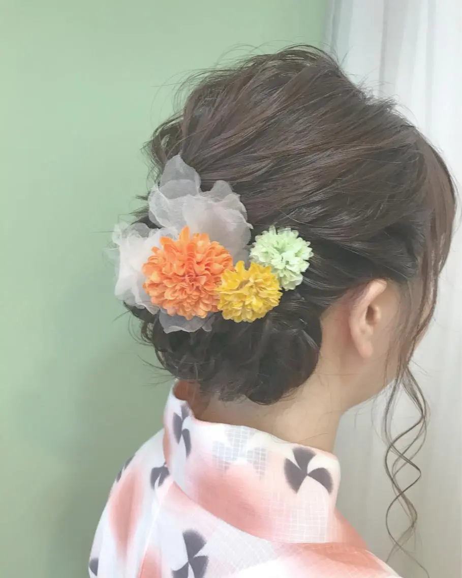 セミロング ヘアアレンジ 浴衣 takebuchi harukaのヘアスタイル