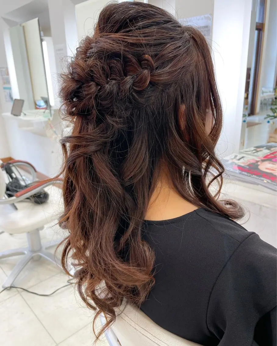 ロング ヘアアレンジ ハーフアップ 結婚式・ブライダル ヘアセット いけだ ゆうのヘアスタイル