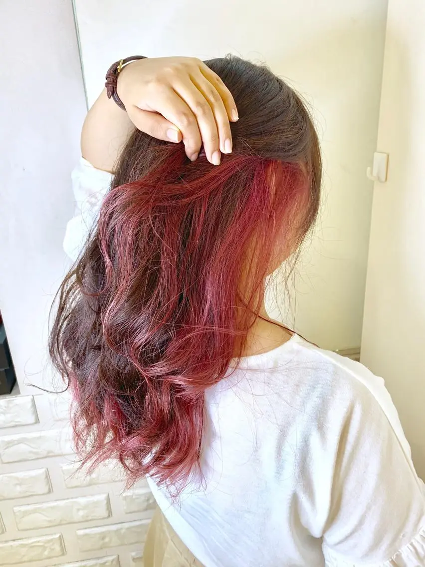ロング カラー インナーカラー ピンクカラー ヘアカラー トリートメント 農添 杏のヘアスタイル