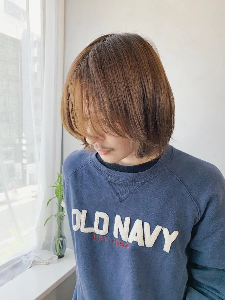 セミロング カラー メンズ ボブパーマコテ巻き風 パーマNo1深江秀平のヘアスタイル