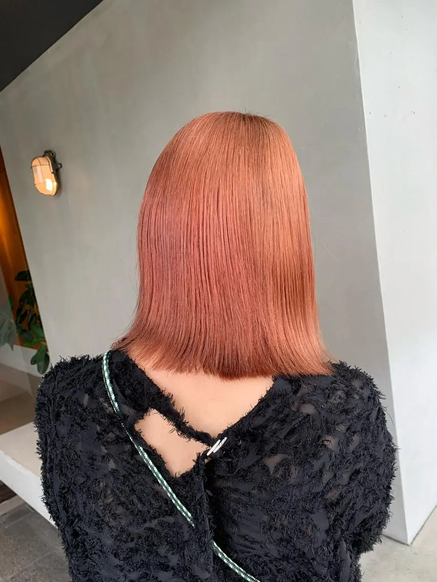ミディアム カラー ベージュカラー オレンジ オレンジピンク ピンクカラー ピンクベージュ カット ヘアカラー ピンクカラー/ mana🎀のヘアスタイル