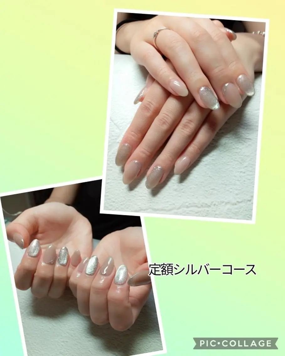 ネイル キラキラネイル マグネットネイル ミラーネイル ぷっくりネイル シルバー flure de neige yukiのネイルデザイン