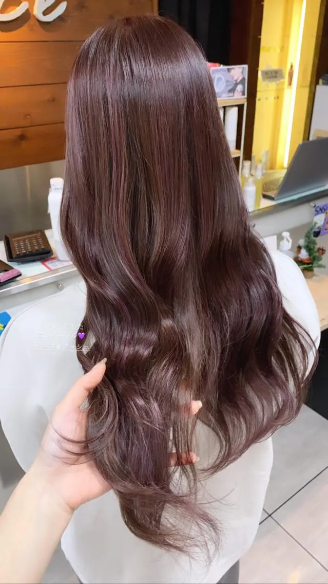 ロング アッシュ パープルカラー ヘアカラー レイヤー/艶髪カラー 森本くるみのヘアスタイル