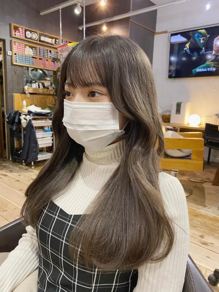 セミロング カラー グレージュ くびれヘア 顔周りカット カット ヘアカラー トリートメント 【韓国レイヤー特化 ハッシュカット】のヘアスタイル