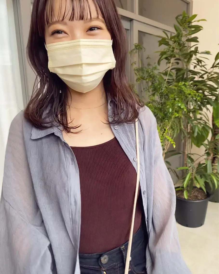 セミロング カラー ブラウンカラー ピンクカラー ピンクブラウン 塚原 安優のヘアスタイル